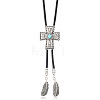 Alloy with Synthetic Turquoise Pendant Waxed Cord Bolo Tie Lariat Necklaces FS-WGCCEF8-07-1