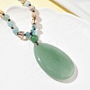 Natural Green Aventurine Teardrop Pendant Glass Beaded Long Necklaces GG-CBAE048-01C-2