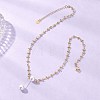 White Round Shell Pearl Pendant Brass Oval Link Chain Necklaces for Women NJEW-JN05695-1