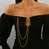 Vintage Gothic Style Brass Pave Cubic Zirconia Flower Long Tassel Lariat Necklace Brooch for Women GO0016-3-2