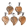 Natural Picture Jasper Heart Pendants G-H073-03P-05-1