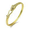 Brass Pave Clear & Green Cubic Zirconia Leopard Hinged Bangle for Women BJEW-K246-21C-G-1