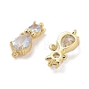 Rack Plating Brass Pave Clear Cubic Zirconia Cat Shape Links Connector KK-Z064-29G-2