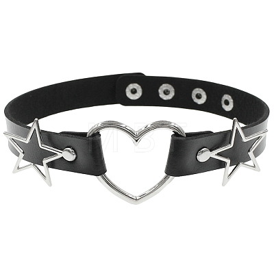 Punk Rock Style Alloy Star Heart Link Imitation Leather Chocker Necklaces NJEW-WH20004-20A-1