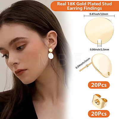 20Pcs Flat Round Brass Stud Earring Findings KK-BBC0028-24-1