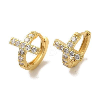 Cross Brass Stud Earrings EJEW-R162-02G-1