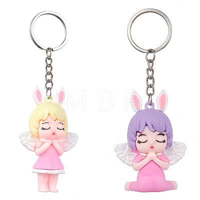 2Pcs 2 Style Angel Shape PVC Pendants Keychains KEYC-JKC00685-1