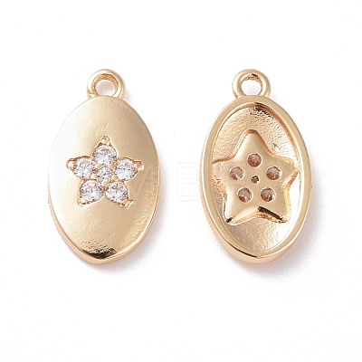 Brass Micro Pave Clear Cubic Zirconia Charms KK-G418-10G-1