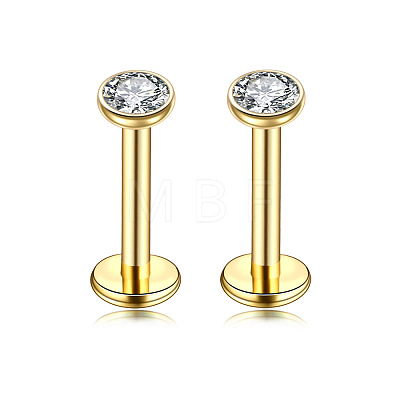 Flat Round Stainless Steel Clear Cubic Zirconia Internally Threaded Labrets WG955BE-06-1