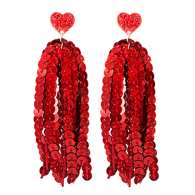 Heart Acrylic & Plastic Glitter Tassel Stud Earrings FS-WGEB983-11-1