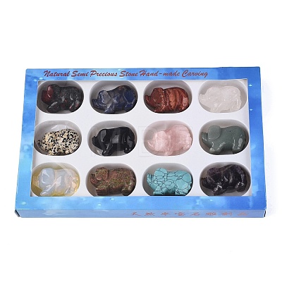 Natural & Synthetic Mixed Gemstone Pig Figurines Set G-Q615-06-1