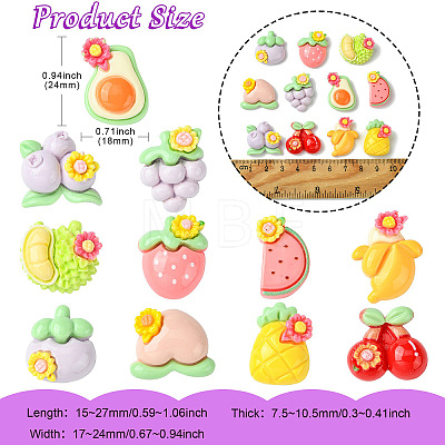 55Pcs 11 Styles Opaque Resin Decoden Flower & Fruit Cabochons RESI-CJ0004-10-1