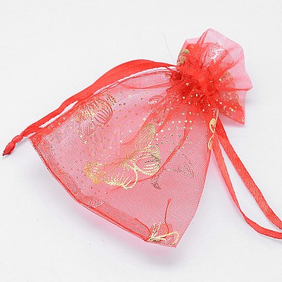 Gold Stamping Butterfly Rectangle Organza Gift Bags X-OP-L006A-02-1