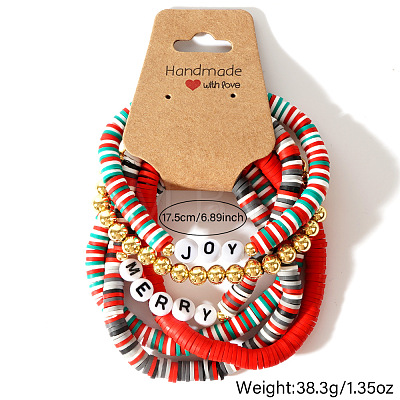 6Pcs Christmas Polymer Clay Heishi Beads Stretch Bracelets for Women AZ3870-1