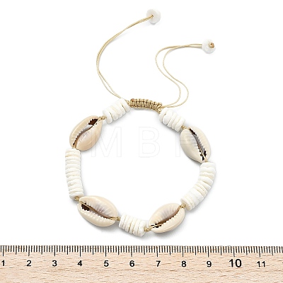 Cowrie Shell & Natural White Shell Beaded Adjsutable Bracelets BJEW-JB13918-1