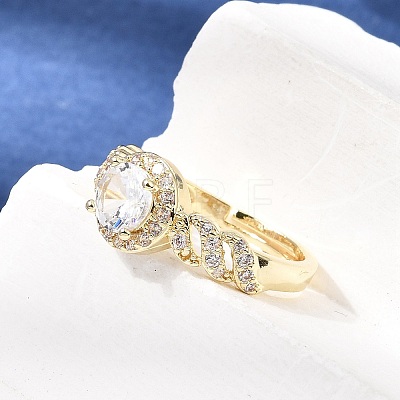 Brass Micro Pave Clear Cubic Zirconia Cuff Open Rings CU-CBA5C10-17G-1