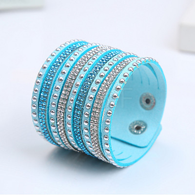 9-row Suede Cord & Rhinestone & Alloy Rivet Wrap Bracelets WG9BE7D-17-1