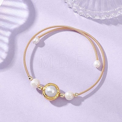 Natural Cultured Freshwater Pearl & Non-magnetic Synthetic Hematite Beaded Cuff Bangles for Women BJEW-JB14020-1