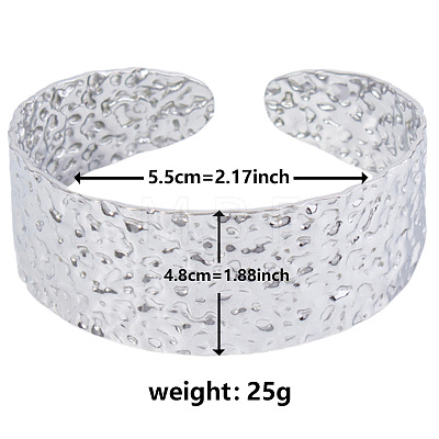 Non-Tarnish Vintage Hammered 304 Stainless Steel Cuff Bangles for Women PF8276-1-1