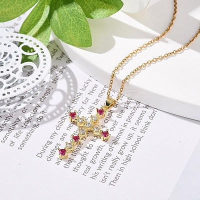 Fuchsia Cubic Zirconia Cross Pendant Necklace NJEW-JN04084-1