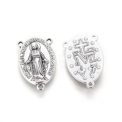 40Pcs Holy Oval Carved Virgin Mary Tibetan Style Alloy Chandelier Component Links TIBE-ZF0001-01AS-1