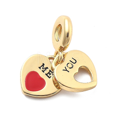 Rack Plating Brass Red Enamel European Dangle Charms X-KK-Q017-34G-1