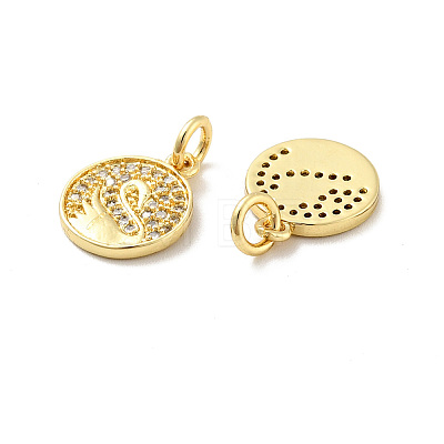 Flat Round with Swan Pattern Brass Micro Pave Clear Cubic Zirconia Charms KK-G425-22-1