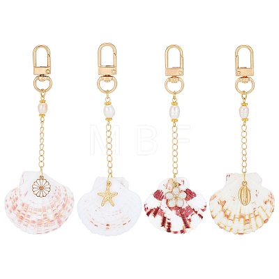 4Pcs 4 Styles Alloy Natural Sea Shell Flower with Starfish Pendant Decorations HJEW-PH02409-1