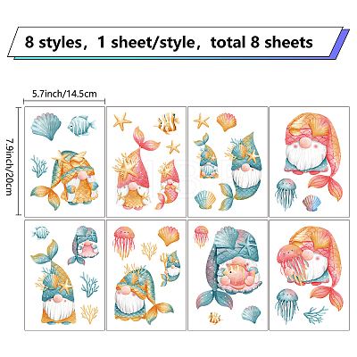 8 Sheets 8 Styles Ocean Theme PVC Waterproof Wall Stickers DIY-WH0345-048-1