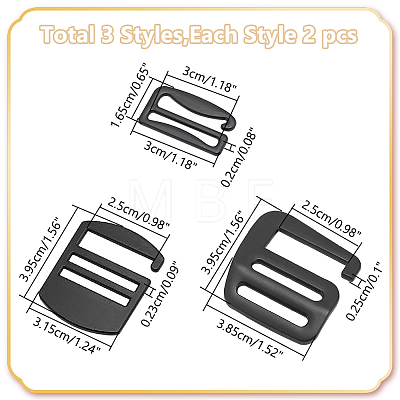WADORN 6Pcs 3 Style Zinc Alloy Adjustable Buckles FIND-WR0010-85-1