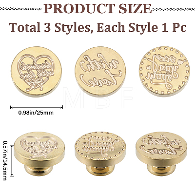 CRASPIRE 3Pcs 3 Styles Golden Plated Wax Seal Brass Stamp Head AJEW-CP0007-52A-1