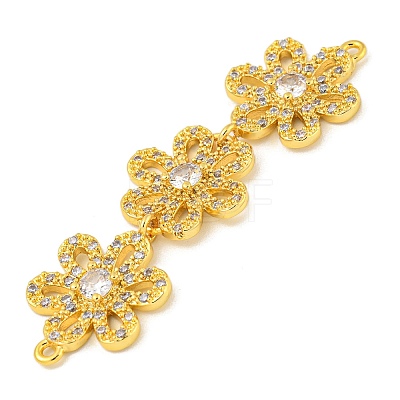 Brass Pave Clear Cubic Zirconia Three Flower Links Connector Charms KK-P277-61G-1