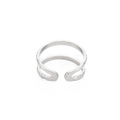 304 Stainless Steel Double Line Open Cuff Ring for Women X-RJEW-S405-200P-1