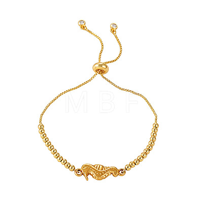 Adjustable Ocean 304 Stainless Steel Sea Horse Link Round Beaded Slider Bracelets for Women WG76B97-05-1