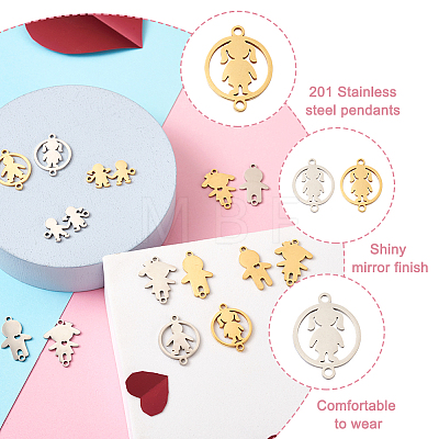  Jewelry 14Pcs 14 Style 201 Stainless Steel Connector Charms STAS-PJ0001-27-1