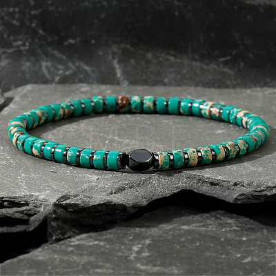 Dyed Natural Imperial Jasper & Synthetic Non-magnetic Hematite Beads Stretch Bracelets for Men EG0676-3-1