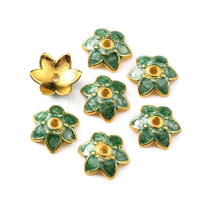 6-Petal Alloy Enamel Bead Caps ENAM-WH0063-01B-1