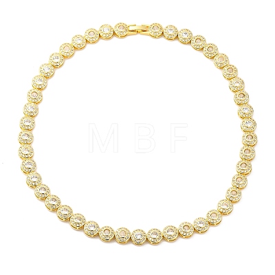 Brass Pave Clear Cubic Zirconia Flat Round Link Chain Necklaces for Women NJEW-A044-01G-1