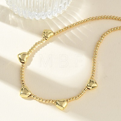 Brass Round Heart Beaded Necklaces NJEW-Z120-01G-1