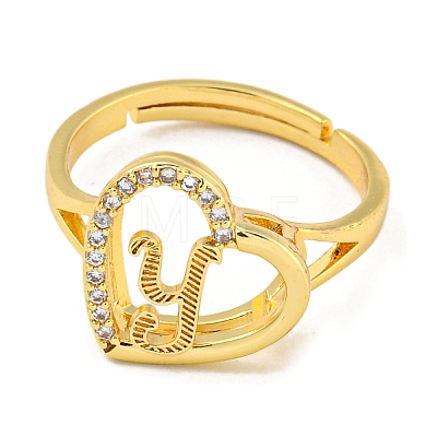 Heart with Letter Rack Plating Brass Micro Pave Cubic Zirconia Adjustable Rings for Women RJEW-I105-06G-Y-1