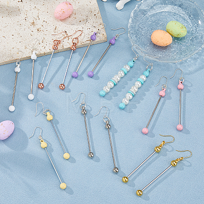 8 Pairs 8 Colors Round Spray Printed Alloy Dangle Earrings EJEW-HS0001-42-1