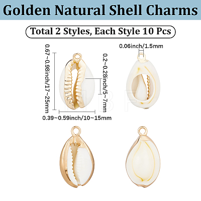 20Pcs 2 Colors Electroplated Natural Cowrie Shell Pendants SSHEL-BBC0001-05-1