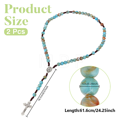 2Pcs 10MM Round Acrylic Rosary Bead Necklaces NJEW-UN0001-93-1