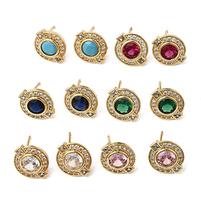 Brass Micro Pave Cubic Zirconia Stud Earrings EJEW-G471-05G-1