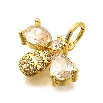 Bees Brass Micro Pave Cubic Zirconia Charms KK-S508-47G-1