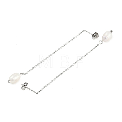 Natural Pearl Beaded Ear Thread EJEW-P219-16P-1