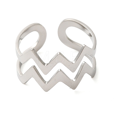 Non-Tarnish Double Layer Wave 304 Stainless Steel Open Cuff Rings for Women RJEW-N048-08P-1