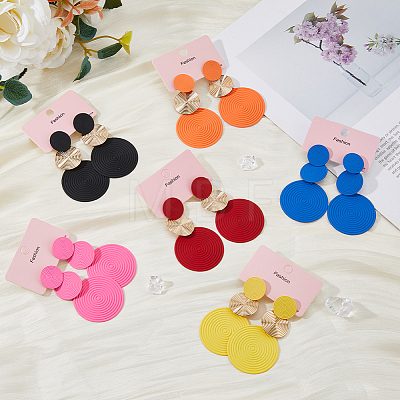 FIBLOOM 6 Pairs 6 Colors Spray Painted Alloy Dangle Stud Earrings for Women EJEW-FI0002-84-1