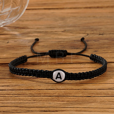 Flat Round with Letter Pattern Resin Beads Braided Bead Bracelets FS-WG43323-01-1