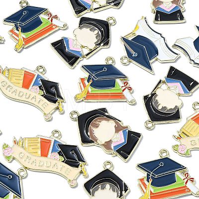 20Pcs 5 Styles Graduation Season Golden Plated Alloy Enamel Pendants ENAM-CJ0006-14-1